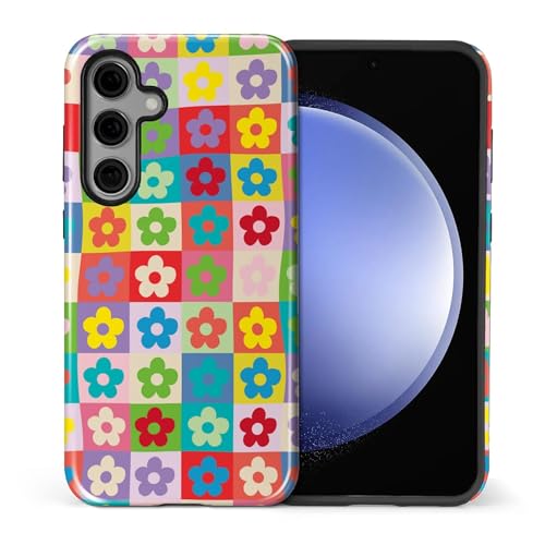 Coque Samsung S24 antichoc hybride double couche aux motifs de fleurs rétro