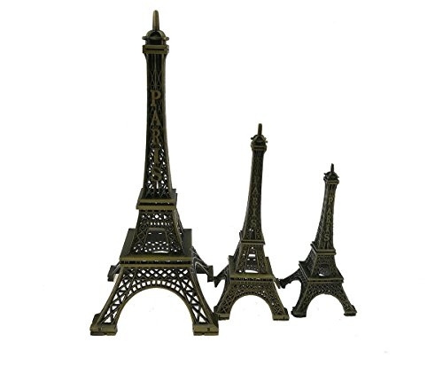 Winterworm Paquete de 3 Vintage Eiffel Tower Architectural Bronze 3D Craft Art Statue Model Replica del Famoso Paris Landmark Ornament para Cake Decor Desk Decor