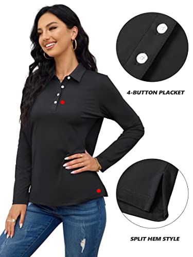 Tacvasen Collared Golf Shirts For Women Long Sleeve Women's Golf T-Shirts Breathable Rash Guard Upf 50+ Shirts Gym Sports Womens Shirts Black #TOP4