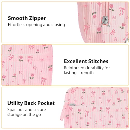 Image of FINPAC Pencil Case, Corduroy Triangle Makeup Bag, Kawaii Pen Bag Pouch Holder Box Organize for Study, Office, or Travel (Pink Rose Bow 2)
