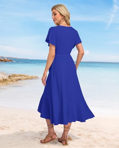 Image of AUSELILY Women Summer Midi Dresses Wrap Short Flutter Sleeve Elegant Dress
