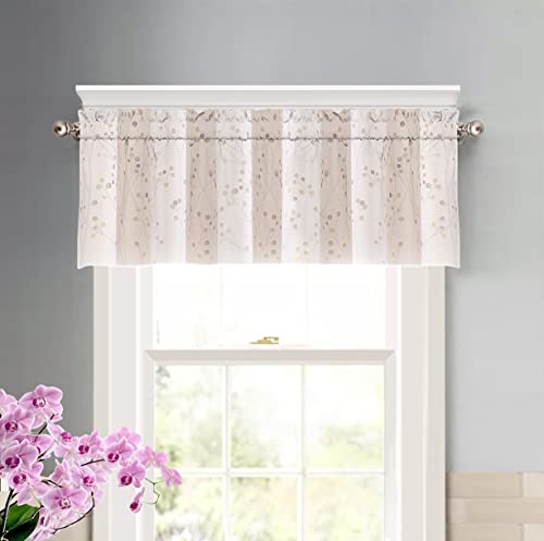 DriftAway Harper Ink Floral Pattern Window Treatment Valance Curtain Living Room Bedroom Dining Room Rod Pocket 52 Inch by 14 Inch Plus 2 Inch Header Watercolor Painting Beige