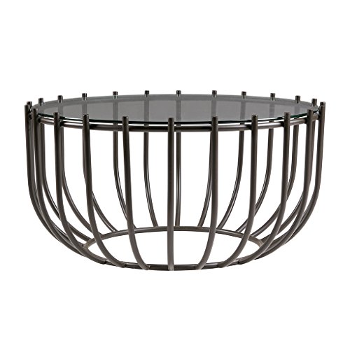 Madison Park Jaxton Accent Round Glass Tabletop with Metal Mid-Century Modern Minimalist Drum