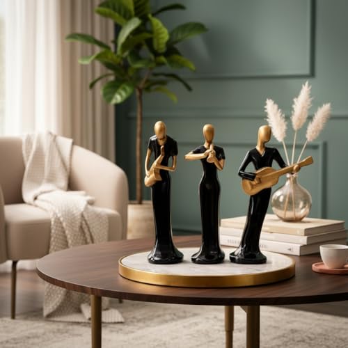 Image of Xtore Rhythmic Trio of Abstract Musician Figurines for Shelf and Table Decor