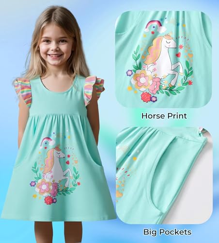 DXTON Toddler Girls Dresses Easter Rainbow Short Sleeve Cotton Casual Summer Birthday School Sundress2