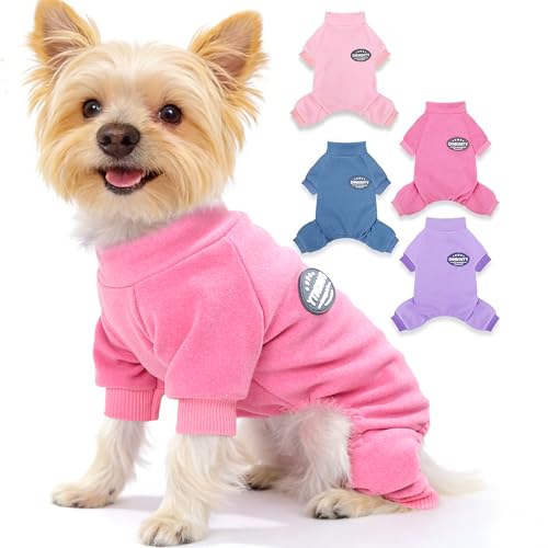 Dog Sweater Dog Pajamas for Small Dogs Girl Boy Winter Warm Soft Puppy Pjs Stretchy Jumpsuit Doggie Pet Clothes Outfits XXS~L (Rose, XX-Small)