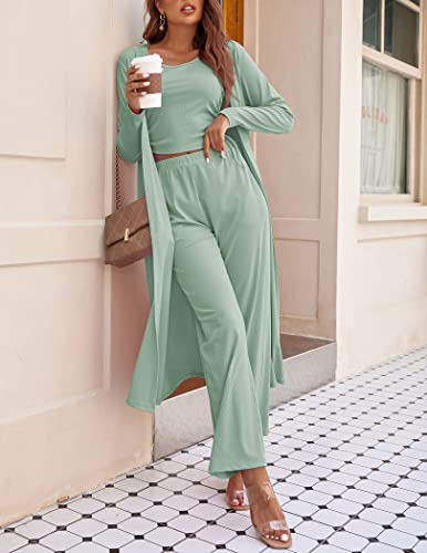 Image of Ekouaer Women's 3 Piece Lounge Set Pajama Long Sleeve Cardigan Sleeveless Top Pants Sweatsuit S-XXL