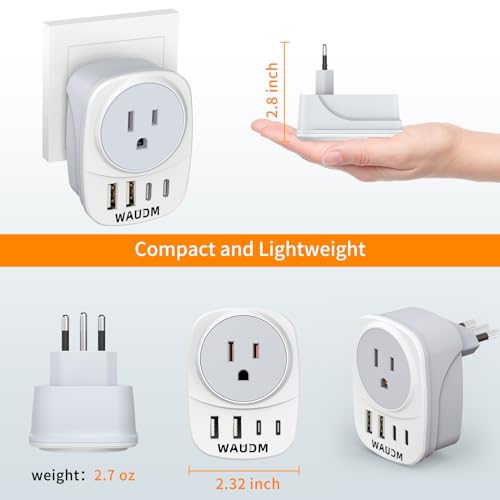 2 Pack Italy Travel Power Adapter, Italy Travel Plug Adapter with 2 USB and 2 USBC Ports, L-Shaped 3-Pin Ground Plug for USA to Italy Uruguay Chile Rome4