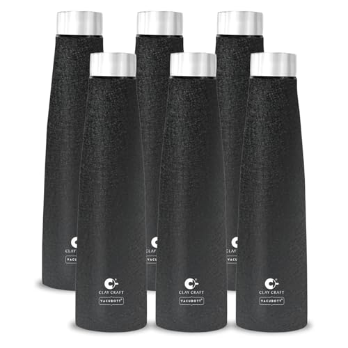 Image of Clay Craft VACBOTT Chariot Single Walled Non Insulated Water Bottle-900ML, 6-Piece(Black) Leak Proof | Easy Grip |Easy To Carry| Gym Bottle | Home | Kitchen | Hiking | Treking Bottle | Travel Bottle