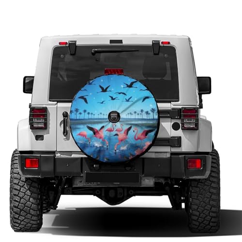 Image of Delerain Spare Tire Cover with Backup Camera Hole Tropical Flamingo Wheel Covers Sun Protection Waterproof for Jeep Truck RV Trailer SUV and Many Vehicle (14 Inch for Diameter 23 inch-27 inch)