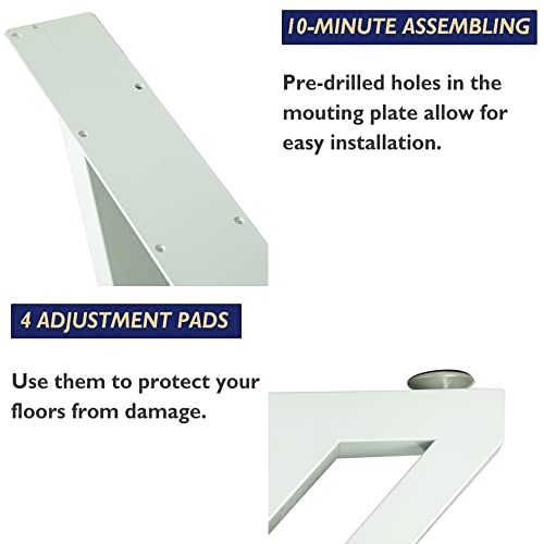 Fjankui Coffee Table Legs White Set Of 2, 16" Height 18” Wide Metal Bench Legs Base, Diy Triangle Shape Industrial Heavy Duty With Adjustable Foot Pads Furniture Desk Chair Legs #TOP2