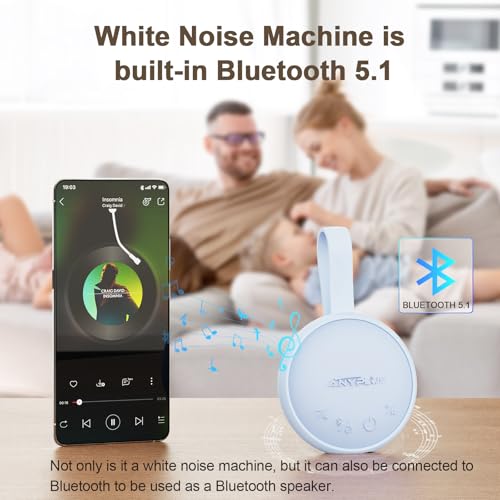 Image of White Noise Sound Machine, Portable Sound Machine for Sleeping Adults & Baby, with Bluetooth 5.1 /24 Soothing Sounds /Battery Powered /3 Timer Memory Function for Office /Bedroom /Travel（Blue）