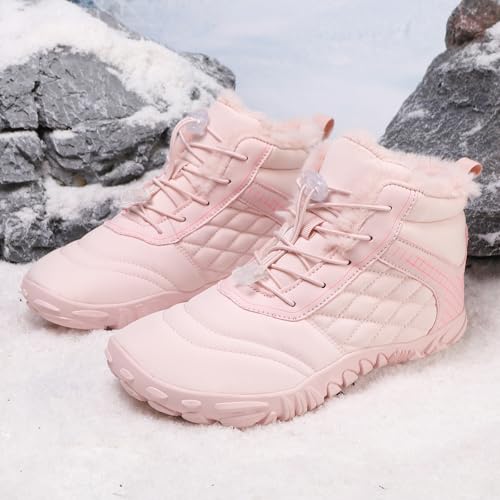Image of Hike Winter Footwear Barefoot Boots Mens Womens, Waterproof Winter Snow Boots, Warm Ankle Booties, Wide Toe Barefoot Hiking Boots, Non-Slip Zero Drop Sole Hike Shoes for Hiking Walking Outdoor
