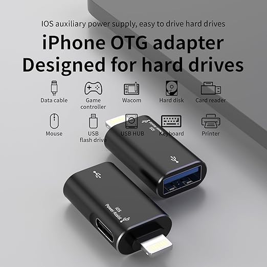 Image of Lightning to USB Female Adapter, Ap /ple MFi Certified iPhone USB 3.0 OTG Adapter with USB-C Aux Power Port for iPhone 14 /13 /12 /11 /iPad, Supports Hard Disk, Card Reader,