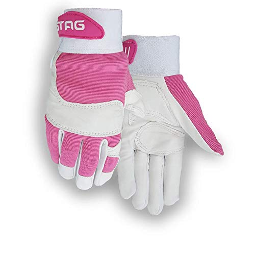 Work Gloves Women - Pink/White Goatskin Leather Work Glove for Women, Gardening Gloves Women Working Gloves 813M Medium