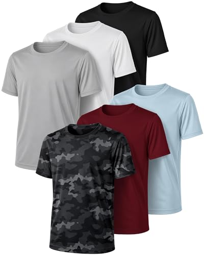 PURE CHAMP Boys Athletic Shirts 6 Pack Dry Fit Short Sleeve Boys Tshirts Basketball Baseball Soccer Tee Kids Youth & Teens (Set4 Size X-Large)
