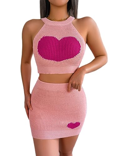 Onsoyours Damen Strickkleid Einfarbig Zweiteiliger Anzug Langarm Kurze Pullover Oberteil und Mini Strickrock Bodycon 2 Stück Set Winter Strick Kleid...