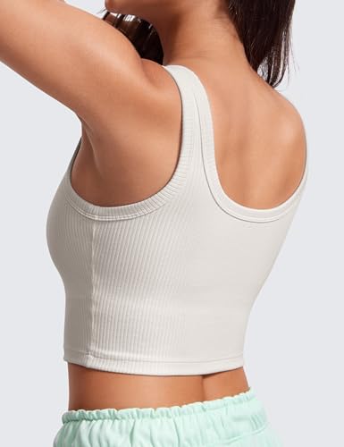 Image of CRZ YOGA Ribbed U Neck Crop Tank Tops | Medium Support, Removable Pads, Casual, Wide Straps, Longline Sports Bras for Women