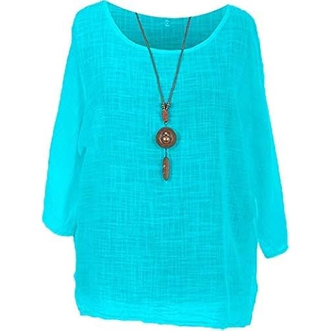 Storm Island Stylist Italian Ladies Cotton Top Necklace Women Lagenlook Tunic Dress Shirt (Turquoise, UK 12-14) Cover