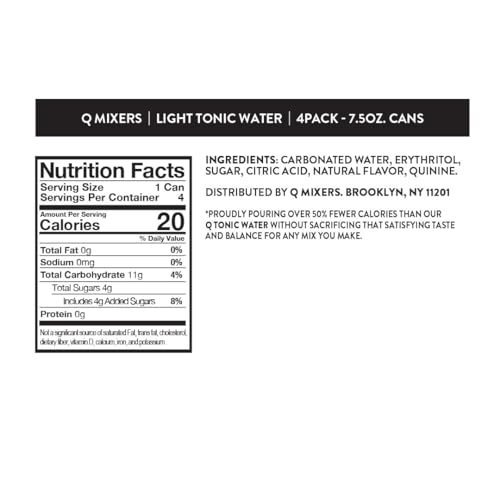 Image of Q LIGHT TONIC WATER with Real Quinine & Organic Agave - Ideal for Cocktails & Mocktails - Made with Real Ingredients, Perfectly Carbonated, & Less Sweet - 20 Calories per Can - 7.5 Fl Oz (Pack of 24)