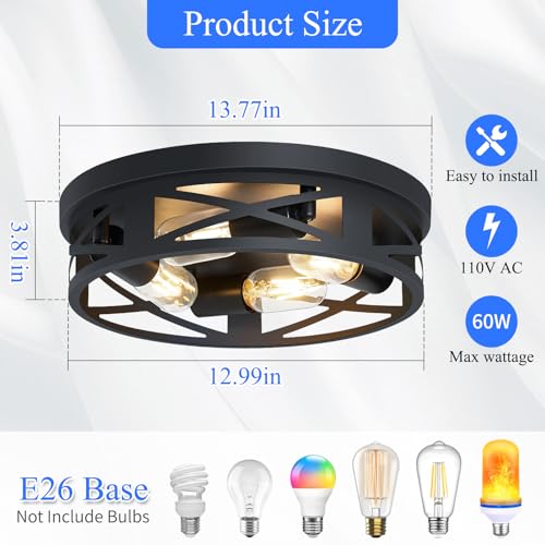Image of SKEJAO Flush Mount Ceiling Light Fixture,Ceiling Light Fixture for Hallway, Black Hallway Light Fixtures Ceiling,Light Fixtures Ceiling Mount for Kitchen,Farmhouse,Hall (1 Pack) (13.98 inch)