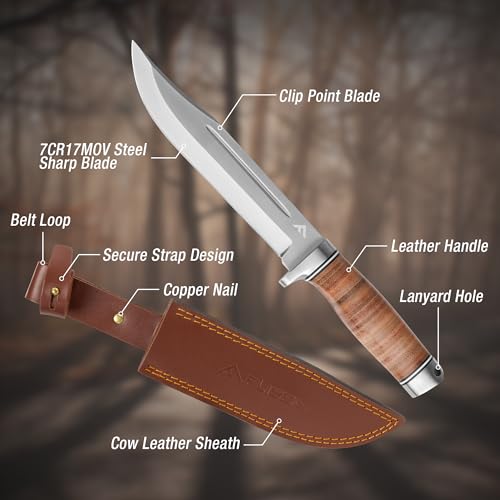Flissa 12-Inch Bowie Knife, Full-Tang Fixed Blade Knife With Cow Leather Sheath thumb #2
