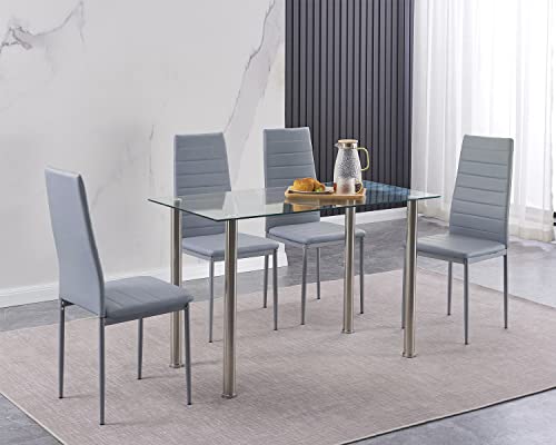 Dining Table Set For 4, Glass Dining Table With Chairs, Kitchen Table And Chairs, Dining Room Set For Kitchen/Dinette/Glass Dining Table With Pu Chairs (151 Glass Table With 244 Chairs) #TOP1