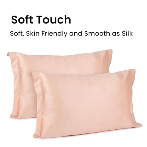 Image of Mush Bamboo Pillow Cover Set of 2 | 400 TC | 100% Bamboo Pillow Cover for Hair and Skin | Breathable, Silky Soft and Envelope Pillowcases for Hot Sleepers & Night Sweats | 17 inchx 27 inch (Peach, King)