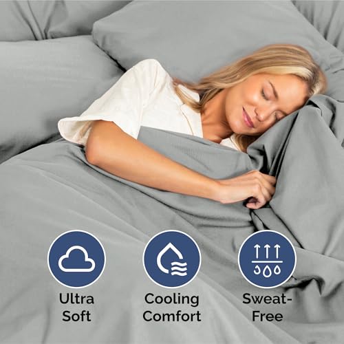 Image of Split King Size 5 Piece Sheet Set - Ultra Soft & Cooling - Light Slate Grey | Fits 8 Inch to 16 inch Mattress, Wrinkle Free & Fade Resistant with Deep Pockets, Breathable, Comfy Hotel Luxury Bedding