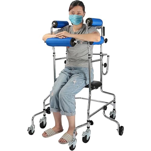 GNbow Andador Vertical para Personas Mayores con Asiento, Marco pie Rehabilitación Hemiplejía, Andador Adultos, 8 Ruedas Universales, Rango de Altura 150-180 cm