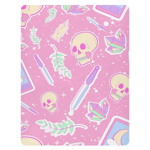 Image of Pfrewn Cute Halloween Crib Sheets for Girls Pastel Goth Skulls Amethysts Fitted Crib Sheet Fits Standard Crib Mattress Pads Stretch Soft Toddler Baby Sheet, 52x28x9IN