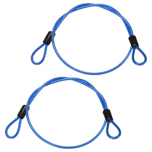 TIXIPEM Security Cable with Loops [2Pcs] - 1.64ft / 64.6 Inch Stainless Steel Luggage Lock Safety Cable Use for Bikes & Luggage & Toolbox, & Tent - [Blue] Wire Rope Lanyard
