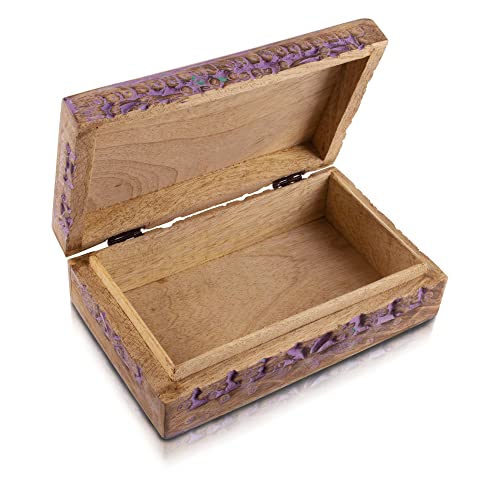 Great Birthday Gift Ideas Handmade Decorative Wooden Jewelry Box Treasure Box Jewelry Organizer Keepsake Box Treasure Chest Trinket Holder Lock Box Watch Box 8 X 5 Inch Gift Ideas (Violet) #TOP3