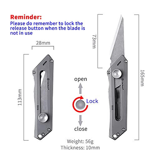 Tacray Box Cutter Knife, Pocket Knife Titanium Handle, Utility Clip Knife With Retractable/Replaceable Blade For Edc, Comes With Plastic Packaging Box & 1Pc Of Extra Blade For Replacement #TOP3