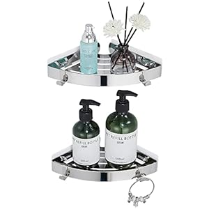 Hoomtaook Etagère Douche d’angle sans Perçage,Rangement Salle de Bain Douche Accessoire Salle de Bain Support Porte Savon Douche Antirouille Acier Inoxydable SUS304 Lot de 2 Pièces Crochets, Argent