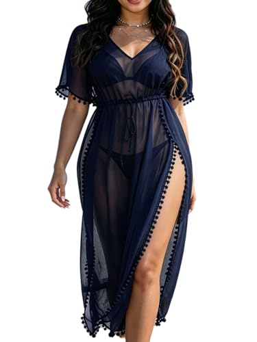 Image of YELAIVP Sexy Beach Cover Ups for Women Sheer Mesh Cover Ups for Swimwear High Cut Swim Suit Bikini Bathing Suit Cover Up