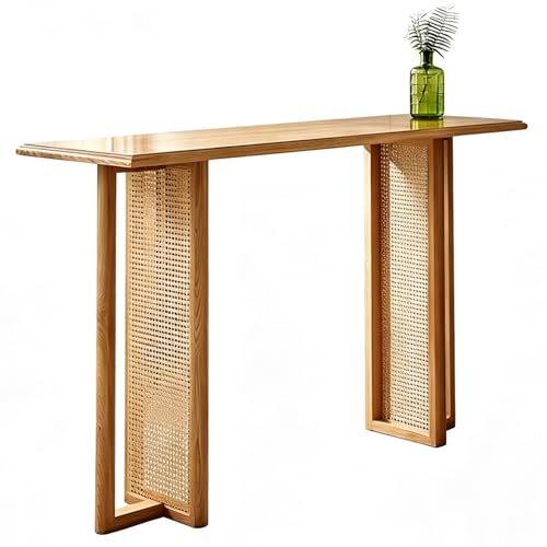 WANGCEPLSD Mesa Alta, Construcción en Madera de Caucho, Ratán Artesanal, Mesa Auxiliar Sofa Capacidad para 150 Kg, para Comedor y Sala de Estar(150cm/59in)