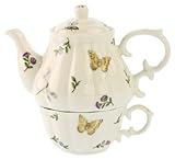 Gracie China Olivia's Dragonflies 3-Piece Porcelain Tea For One, Stacked Teapot and Cup