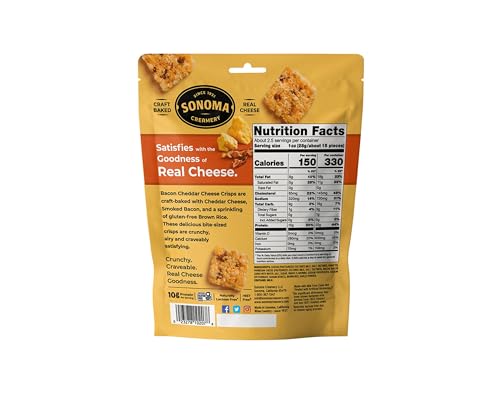 Sonoma Creamery - Cheese Crisps, Bacon Cheddar, 2.25 Oz (6 Count) | High Protein | Low Carb | Gluten Free | Keto-Friendly