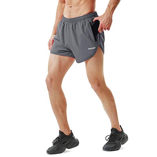 TENJOY Men's Running Shorts 2 Pack Gym Athletic Workout Shorts for Men 3 inch Sports Shorts with Zipper Pocket by TENJOY - Used condition - Image 3