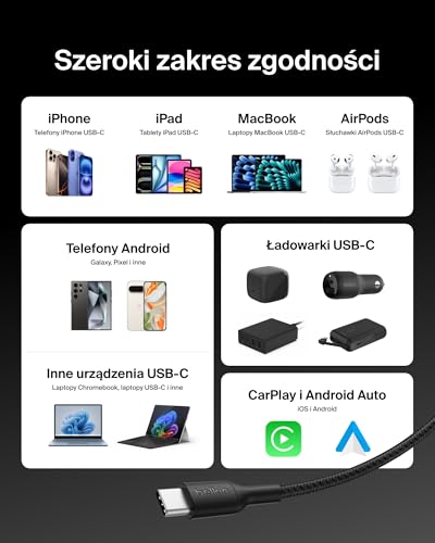 Belkin Eco Kabel USB-C na USB-C w oplocie (2 m, 240 W) – Elastyczny Kabel USB C szybkiego ładowania do urządzeń iPhone 16, Galaxy S25, Pixel 9, MacBook, iPad Pro i innych – Czarny (USB 2.0)