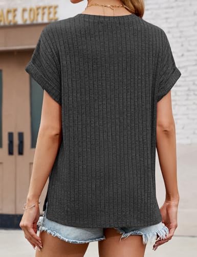 JUSTFASHIONNOW Short Sleeve Shirts for Women Dressy Casual Summer V Neck Tops Loose Fit Plus Size Basic Tee 2026 Trendy Spring Outfits Black XL — view 5