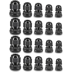 NineLeaf 20PC Cable Gland Kit Waterproof IP68,Connectors for Each Size with Gaskets,Adjustable 3-13mm Cable Glands Joints PG7 for 3mm 1/8