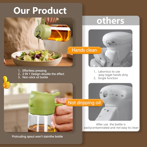Image of SWEET VIEW Olive Oil Spray Bottle, 470ml 2 In 1 Glass Oil Dispenser /Pour & Sprayr Bottle, Kitchen Accessories, Kitchen Gadgets for Air Fryer, Salad, BBQ(Black) (Black,green)