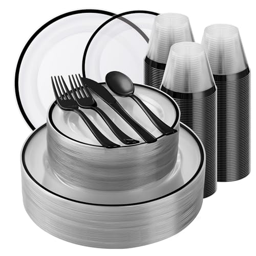 700 Piece Black & Clear Disposable Dinnerware Set