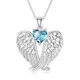 POTOPYY Blue Topaz Angel Wings Necklace Sterling Silver December Birthstone Necklace Guardian Angel Pendant Blue Topaz Jewelry Birthday Christmas Gifts for Women Wife Mom Daughter Friend Her