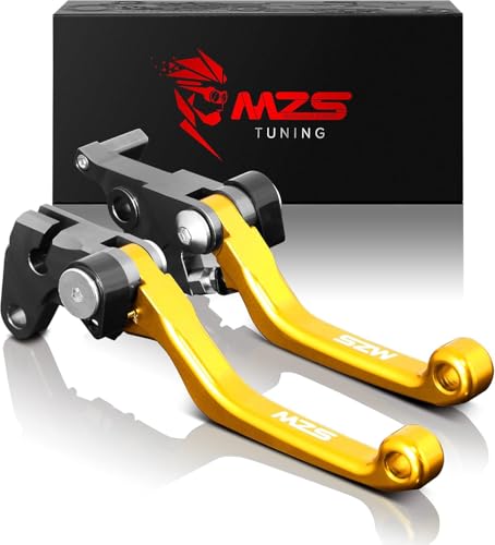 MZS Gold Dirt Bike Brake Clutch Levers Pivot Adjustable CNC Compatible with RMZ250 2004 / RMZ250 2007-2025 / RMZ450 2005-2025