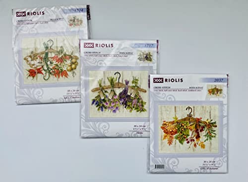 Image of RIOLIS - Herbs 1717, Floral Cross Stitch Kit 11,81 inch x9,45, Cross Stitch Kits for Beginners & Advanced, Crossstitching Kits Adult, Counted Stitching Kits, Flowers Embroidery Kit