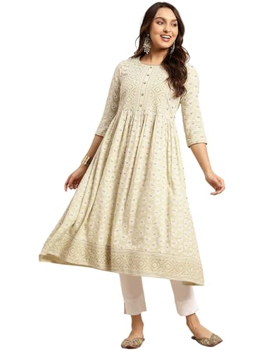 Image of rangita Rayon Calf Length Printed Flared Kurti for Women | Kurta for Women
