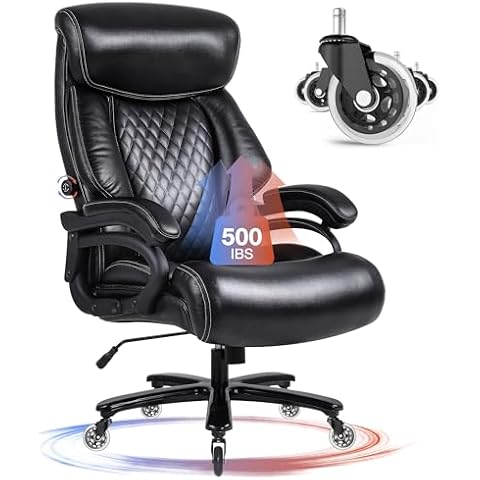 BOSMILLER Big and Tall Office Chair 500lbs for Heavy People with Adjustment Lumbar Support Heavy Duty Leather Executive Office Chair with Quiet Rubber Wheels Cover